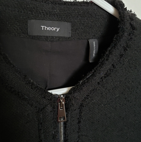Theory Black Fringe Tweed Jacket Sz M - Picture 6 of 11